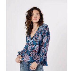 NWT Band of Gypsies Josie Mixed Print Floral Blouse Top Small
